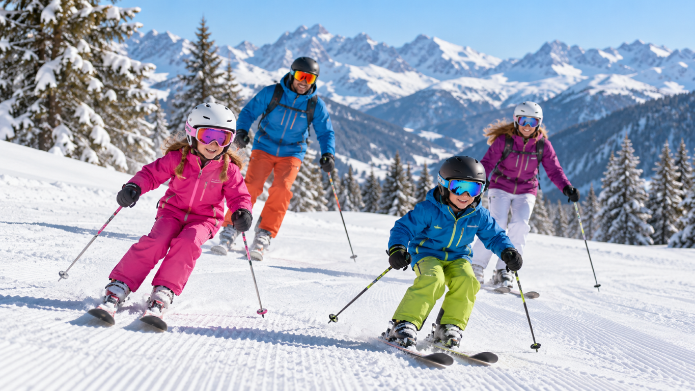 Famille au ski à Noel