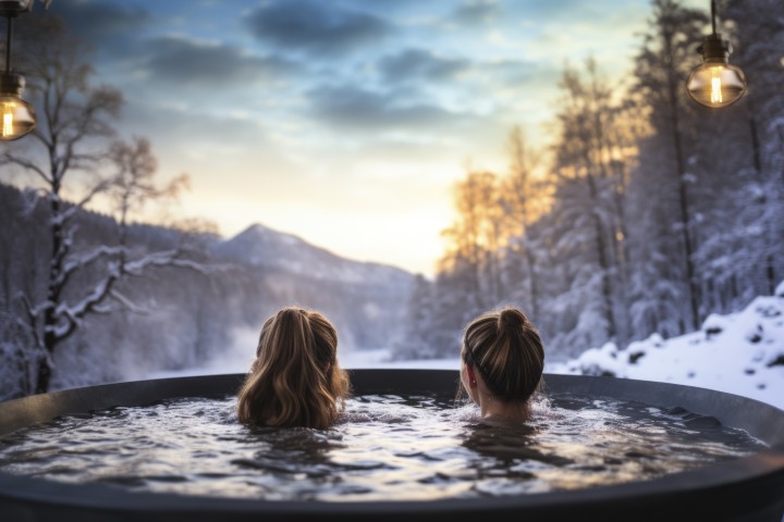 Amies dans un jacuzzi au ski