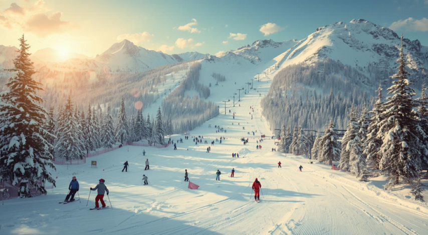 Des gens qui skient sur les pistes
