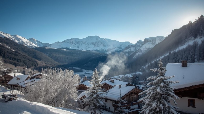 Vue sur les montagnes et chalets